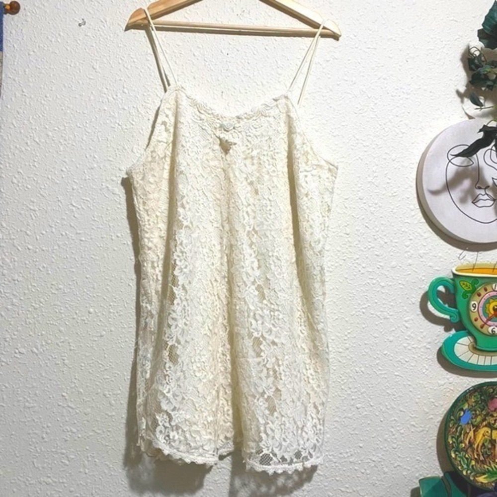 Vintage Shadowline XL Ivory Lace Camisole Slip Lingerie Top Vintage Babydoll Y2K